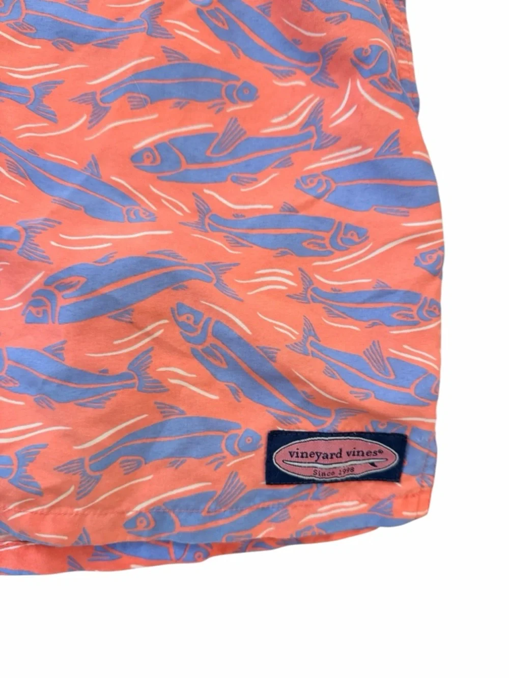 Vineyard Vines Fish Print Swim Trunks Coral Blue Men’s XL